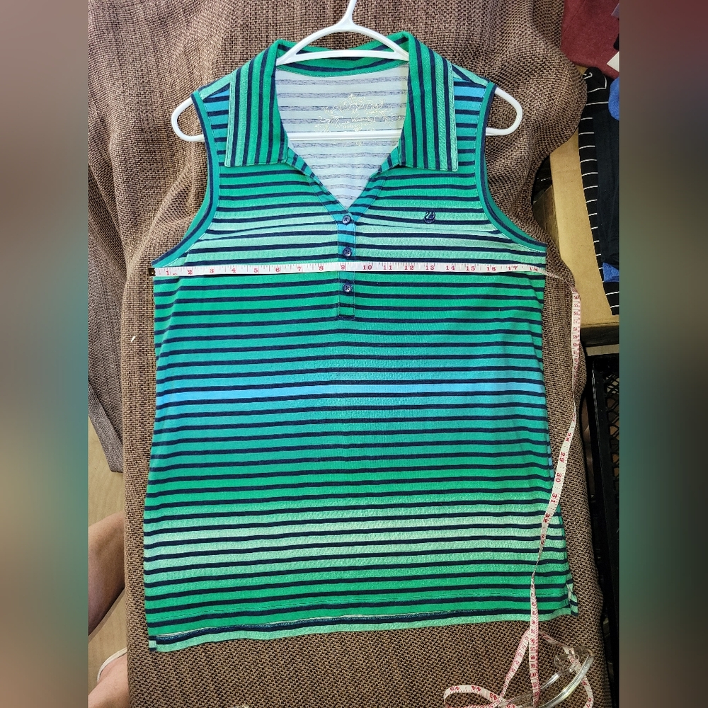 Gloria Vanderbilt Green and Blue Striped Top